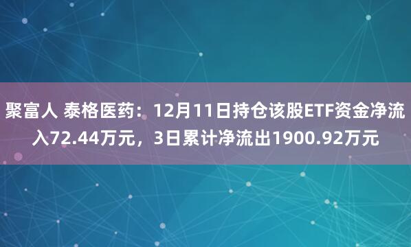 聚富人 泰格医药：12月11日持仓该股ETF资金净流入72.44万元，3日累计净流出1900.92万元